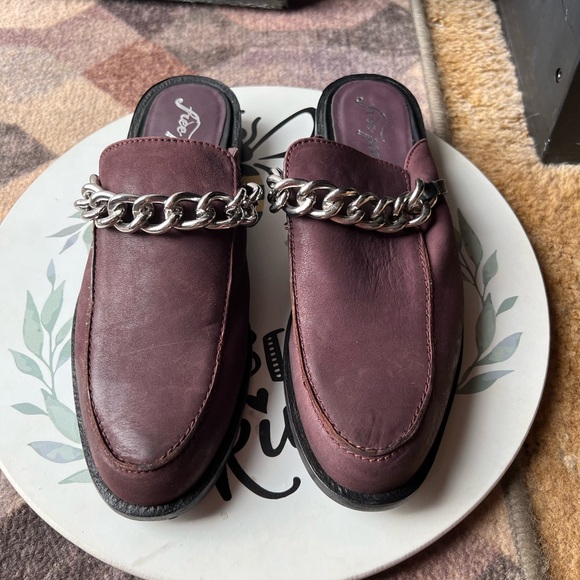 Free People Womens Vida Mule Slip On Leather Chain deep purple size 40. - Picture 1 of 17